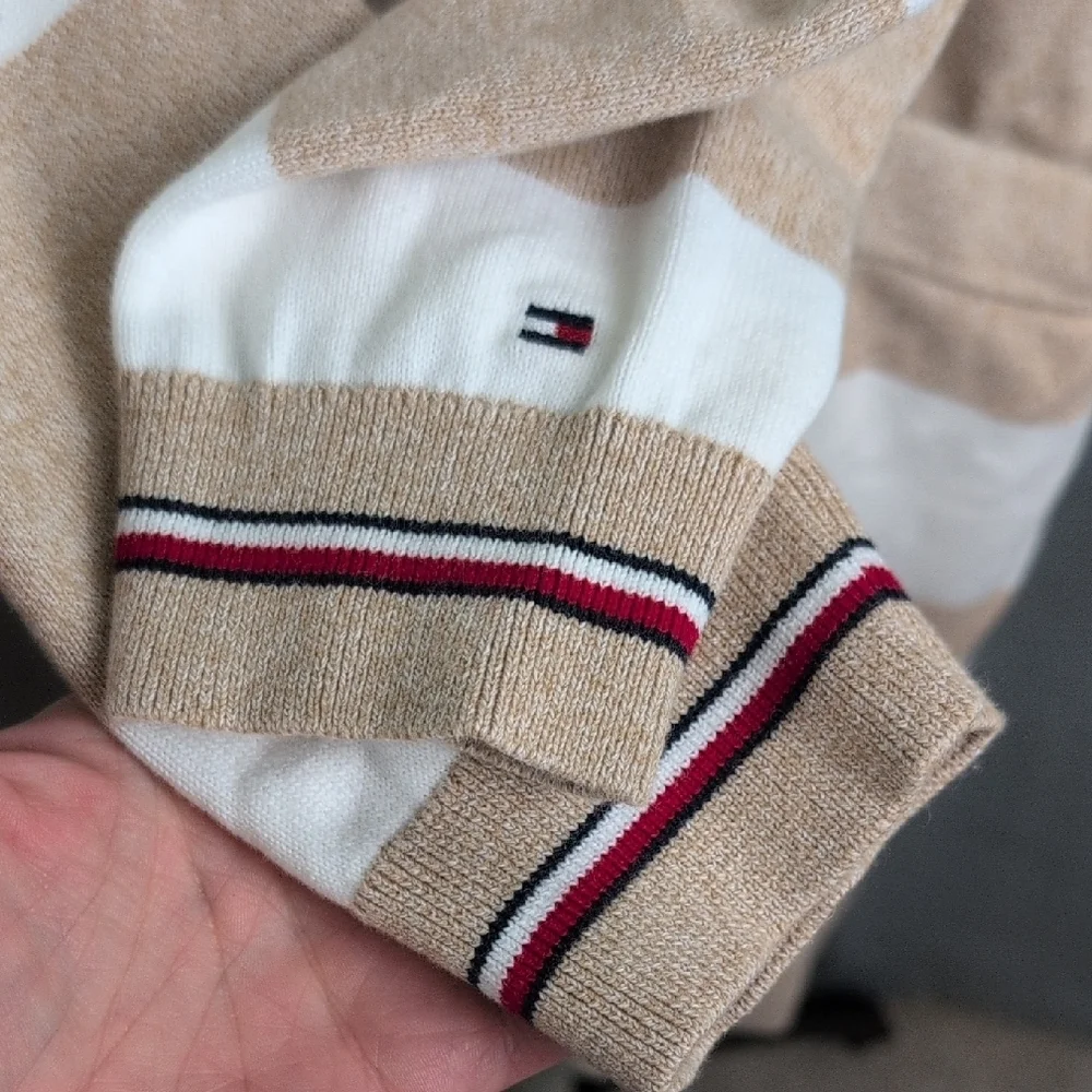Tommy Hilfiger Striped Tan and White Long Cardigan Dress.‎ Medium. EUC